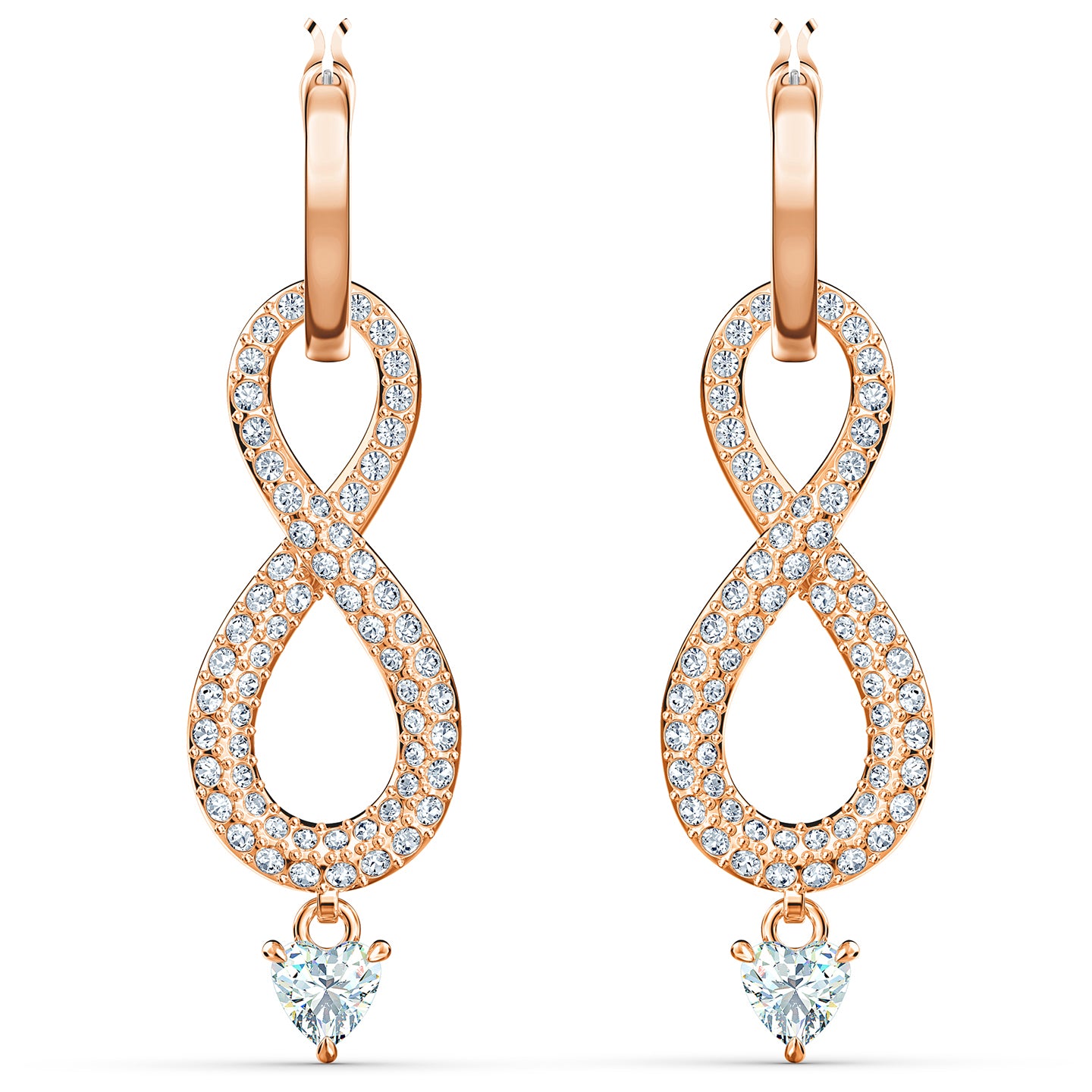 Swarovski Infinity Pierced Earrings, White, Rose-gold tone plated 5512625