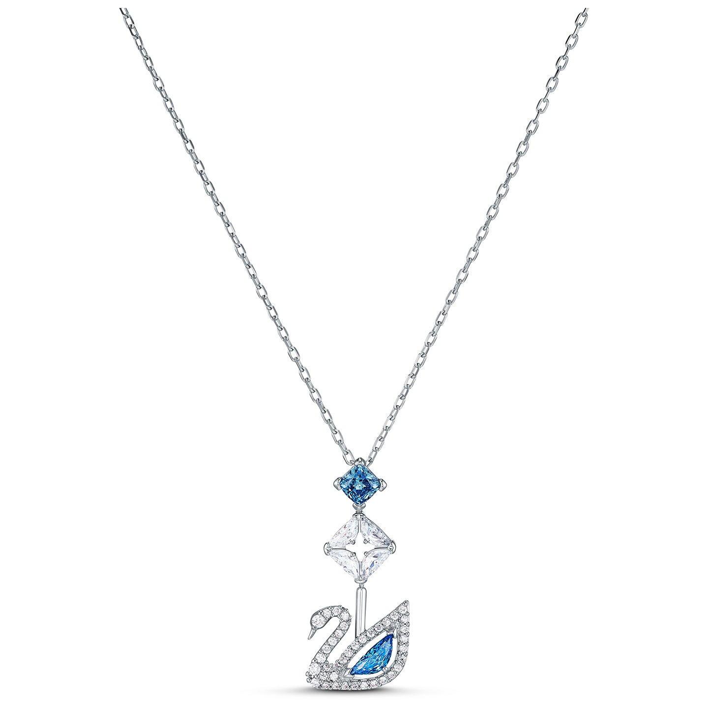 Swarovski Dazzling Swan Necklace, Blue, Rhodium plated 5530625