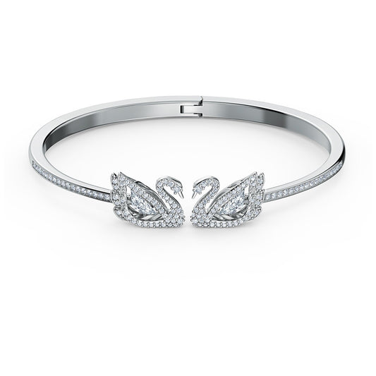 Swarovski Dancing Swan Bangle, White, Rhodium plated 5534849