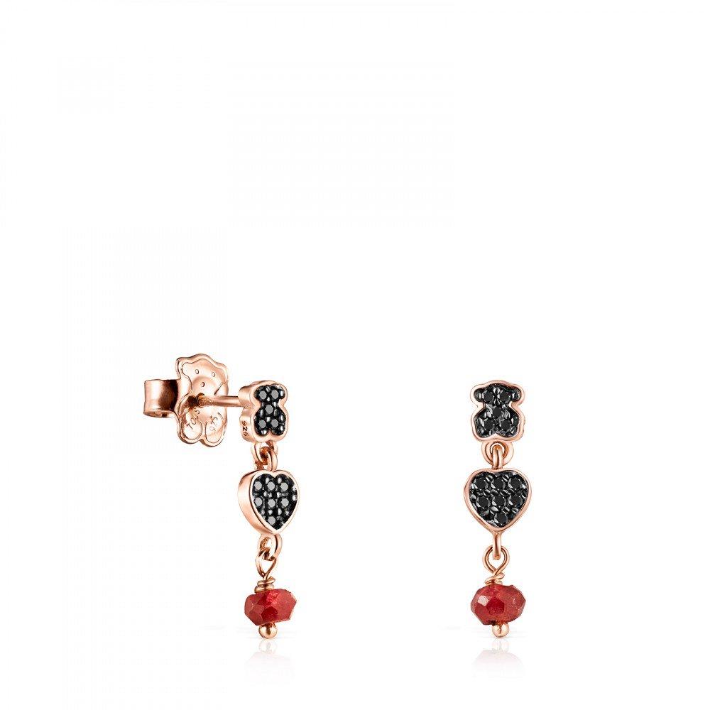 Tous Short rose Gold Vermeil Motif Earrings with Spinels and Ruby 914933590