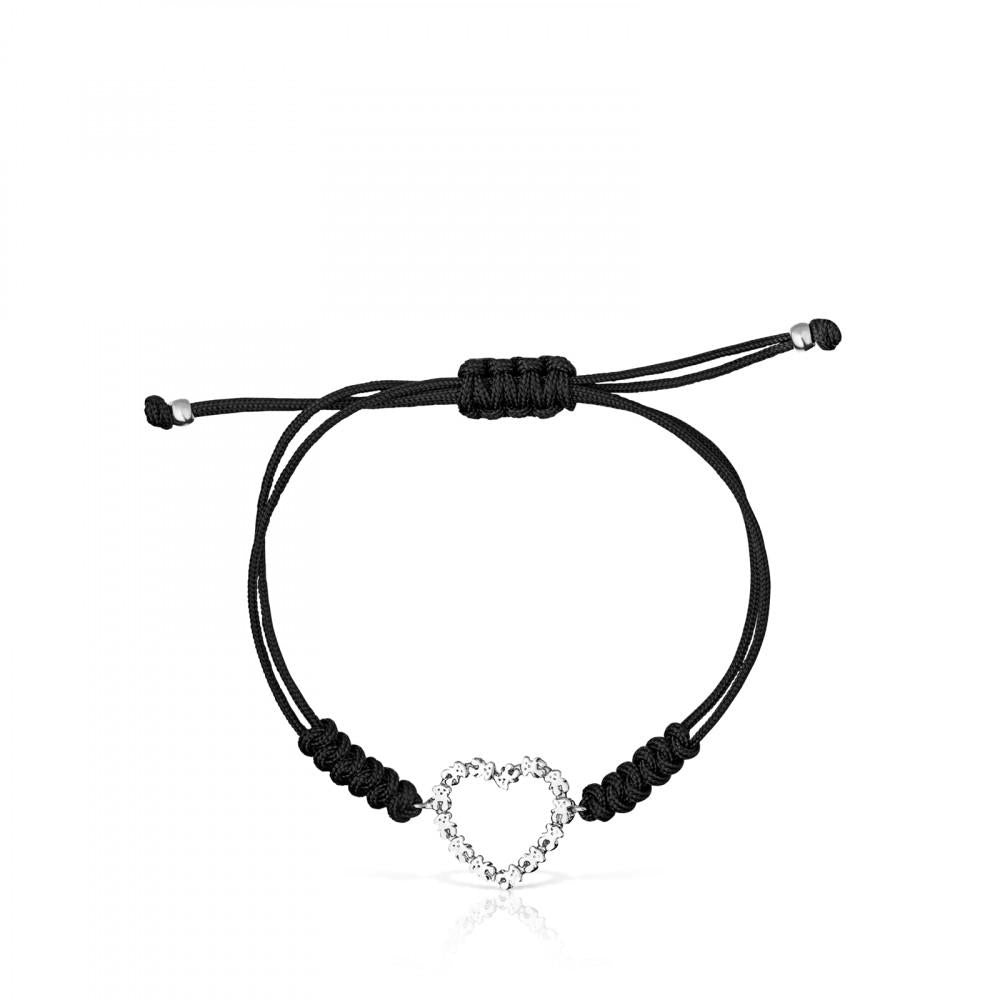 Tous Silver San Valentín heart Bracelet with black Cord 915301540