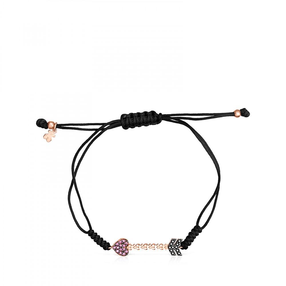 Tous Rose Gold Vermeil San Valentín arrow Bracelet with Gemstones and black Cord 915301590