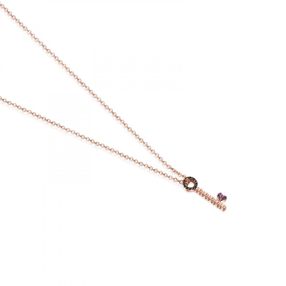 Tous Rose Gold Vermeil San Valentín key Necklace with Ruby and Spinel 915304610