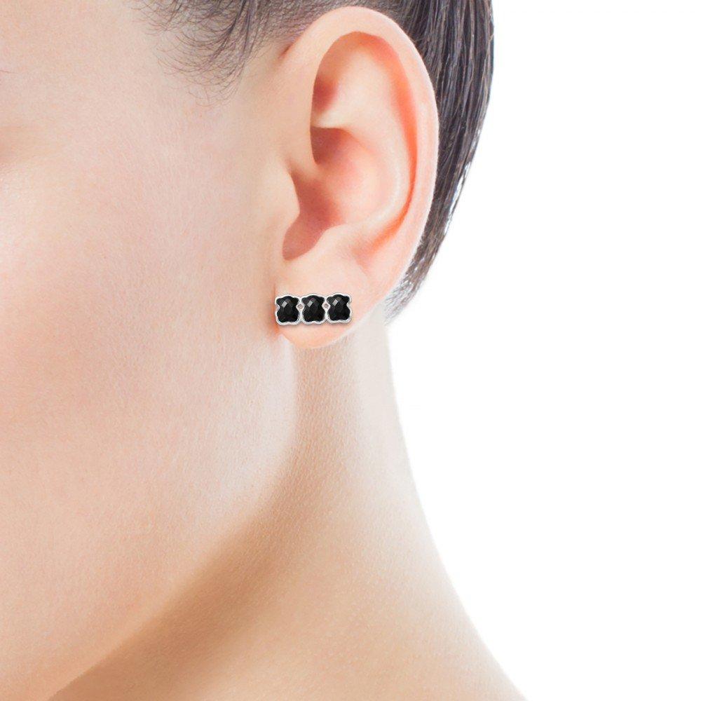 Tous Mini Onix - Color Earrings in Silver with three Onyx bears 918453570
