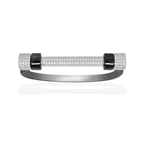 APM Bi-Color Silver U-Shaped Screw Bangle AB3053XBR