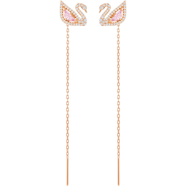 Swarovski Dazzling Swan Pierced Earrings, Multi-colored, Rose Gold Plating 5469990