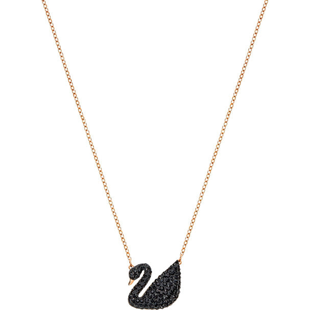 Swarovski Iconic Swan Pendant, Black, Rose Gold Plating 5204134