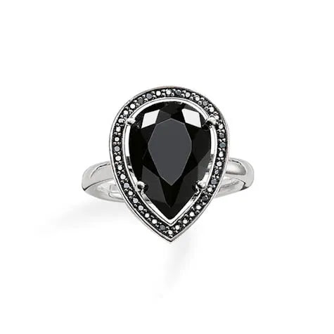Thomas Sabo Sterling Silver Black Onyx Teardrop Shape Cubic Zirconia Ring Size56 TR2043-641-11