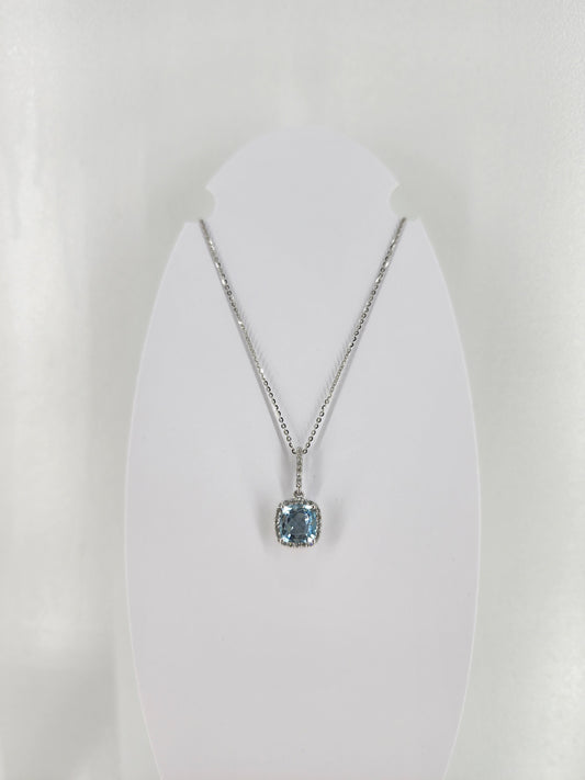 14K white gold sky blue topaz and diamond necklace   18297