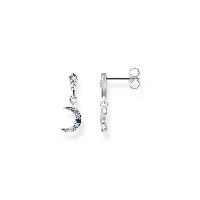 Thomas Sabo Sterling Silver Multi-Coloured Moon Motifs Dropper Earrings H2204-945-7