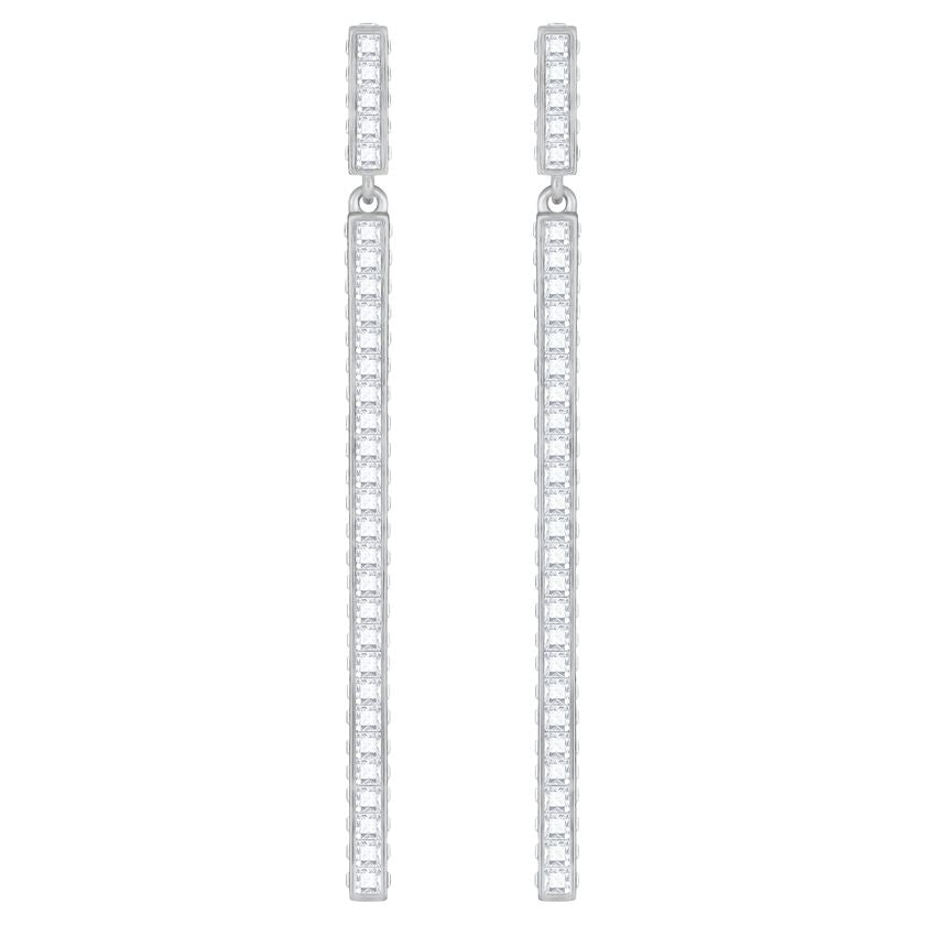 Swarovski Game Clear Crystal Long Pierced Earrings - White - Rhodium Plated 5292399