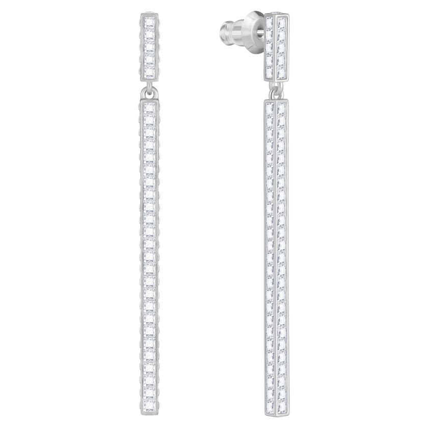 Swarovski Game Clear Crystal Long Pierced Earrings - White - Rhodium Plated 5292399