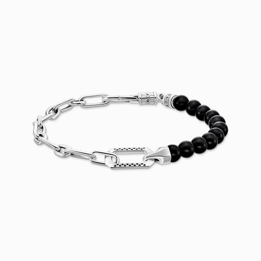 Thomas Sabo Bracelet With Black Onyx Beads And Chain Links Silver A2088-507-11-L19