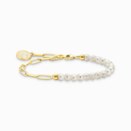Thomas Sabo Member Charm Bracelet With White Pearls And Charmista Disc Gold Plated A2129-430-14