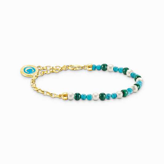 Thomas Sabo Member Charm Bracelet With White Pearls, Malachite And Charmista Disc Gold Plated A2130-140-7