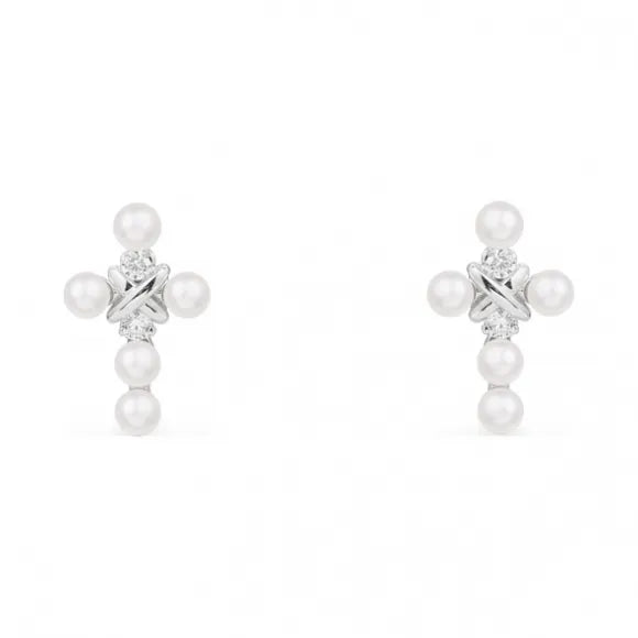 APM Cross Earrings with Pearls - Silver AE12709XPL