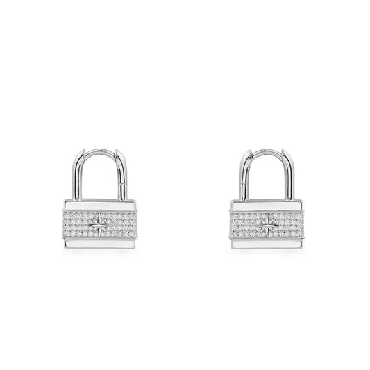 APM Meteorites Paved Lock Earrings Silver AE13227OX