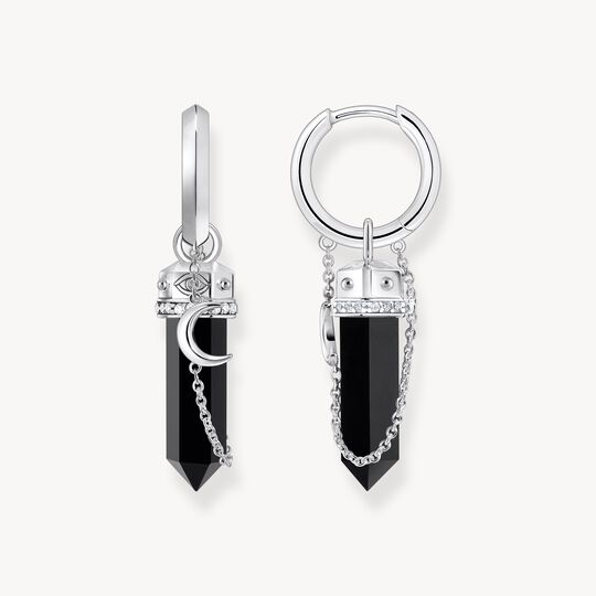 Thomas Sabo Sterling Silver Hoop Earrings With Onyx In Hexagon-Shape And Small Chain CR722-641-11