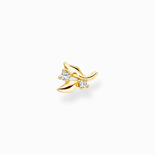 Thomas Sabo Sterling Silver Single Gold Plated Ear Stud LEAF With White Zirconia Stones H2222-414-14