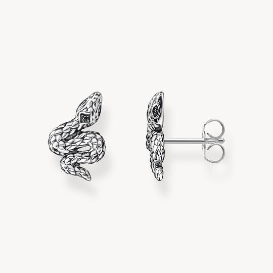 Thomas Sabo Sterling Silver Ear Studs Blackened Snake With Black Zirconia Stones H2261-643-11
