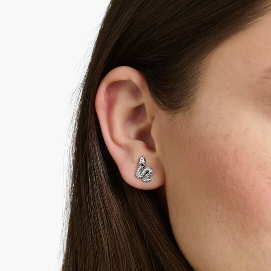 Thomas Sabo Sterling Silver Ear Studs Blackened Snake With Black Zirconia Stones H2261-643-11
