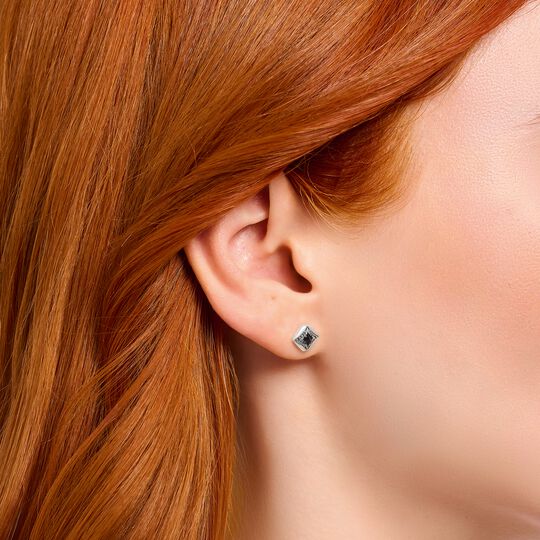 Thomas Sabo Sterling Silver Blackened Single Ear Stud with Black Zirconia & Pattern H2283-643-11