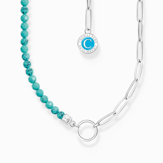 Thomas Sabo Member Charm Necklace With Turquoise Beads And Charmista Disc Silver KE2189-007-17-L45
