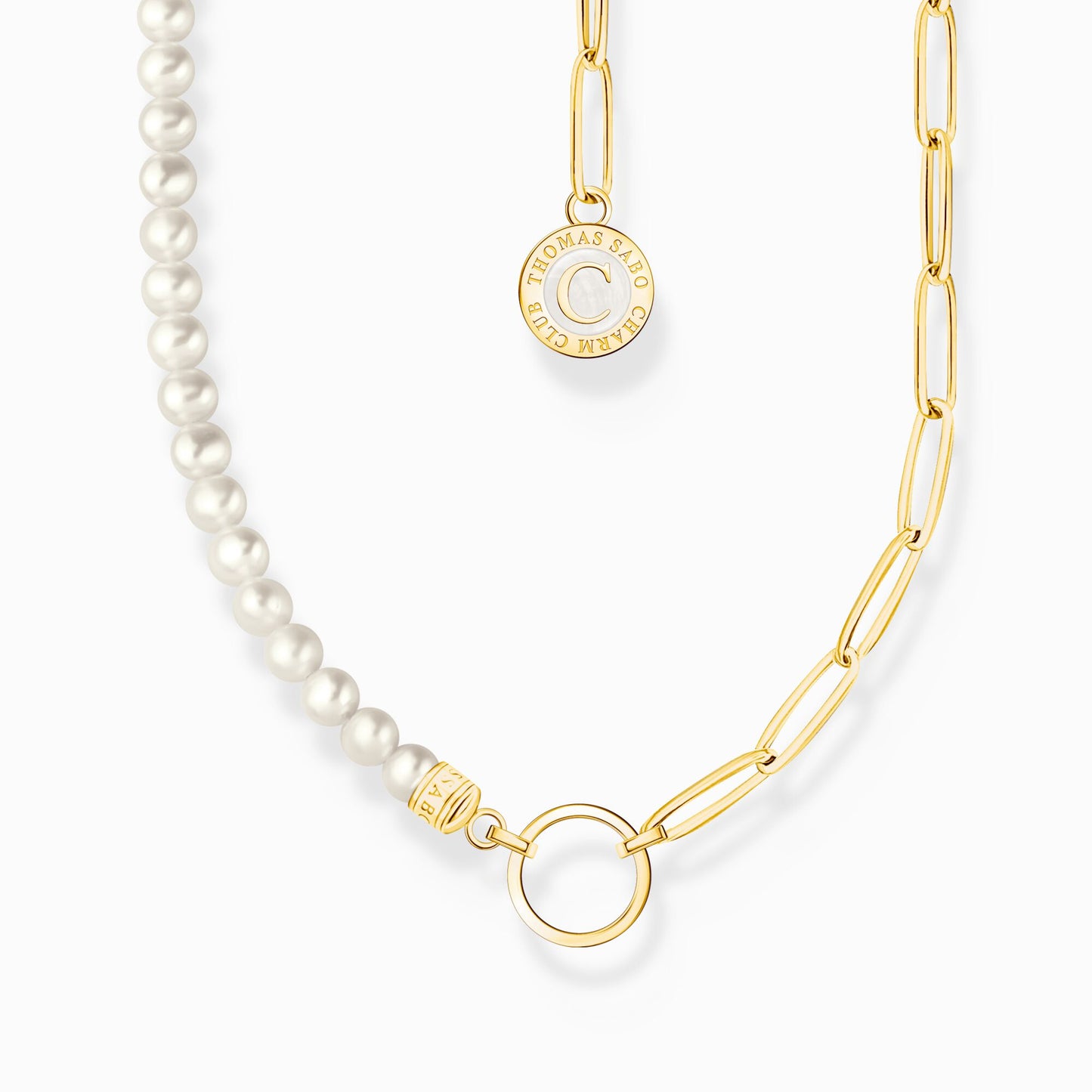 Thomas Sabo Member Charm Necklace With White Pearls And Charmista Disc Gold Plated KE2189-430-14-L45