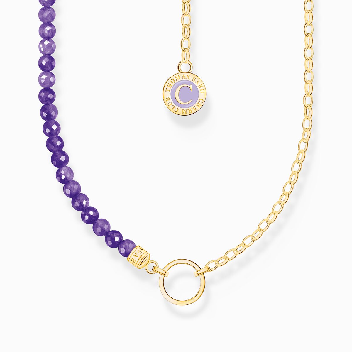 Thomas Sabo Silver Yellow-gold Plated Charm necklace with violet imitation amethyst beads KE2190-427-13-L45V