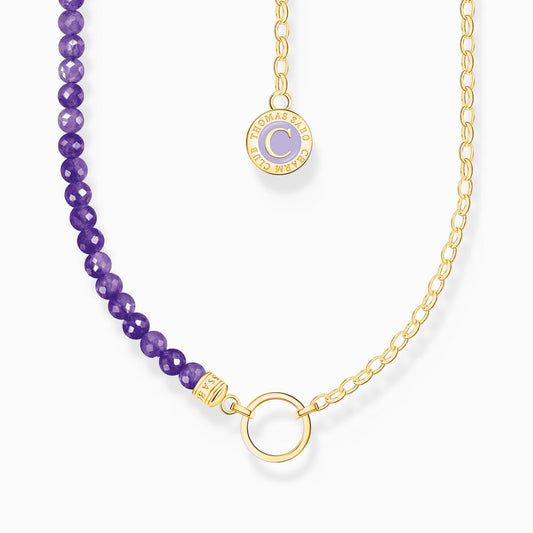 Thomas Sabo Silver Yellow-gold Plated Charm necklace with violet imitation amethyst beads KE2190-427-13-L45V