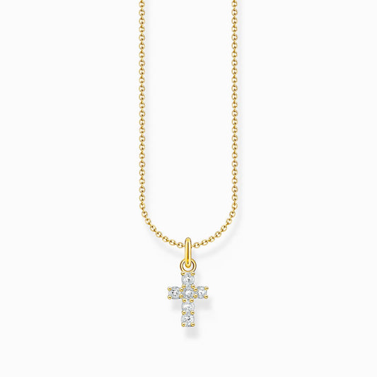 Thomas Sabo Silver Gold-plated necklace with cross pendant with white zirconia KE2226-414-14