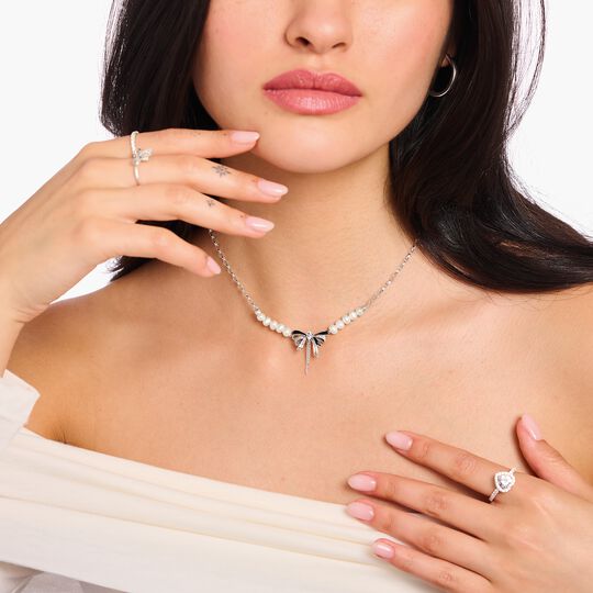 Thomas Sabo Sterling Silver Bow Necklace with Freshwater Pearls Lovely Romance KE2295-167-11-L45V