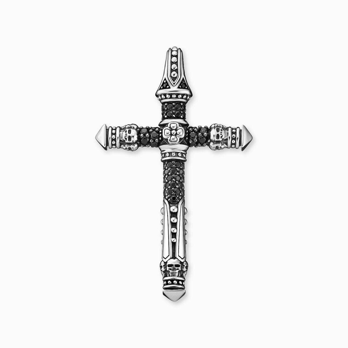 Thomas Sabo Silver Rebel at Heart Cross Pendant with Black Zirconia PE396-051-11