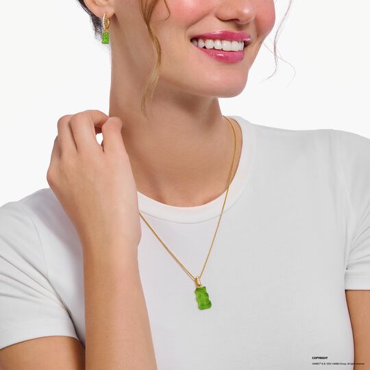 Thomas Sabo HARIBO Sterling Silver Large Gold-Plated Pendant with Green Goldbears & Zirconia PE967-414-6