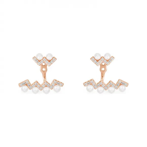 APM Pink Gold Sterling Silver Up And Down Z Earrings with Pearl RE11875XPL