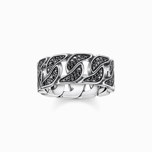 Thomas Sabo Silver Ring blackened links with black stones TR1932-643-11-62, Size62