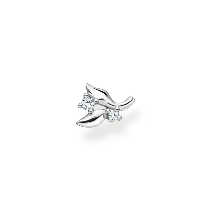 Thomas Sabo Sterling Silver Single Ear Stud LEAF With White Zirconia Stones H2222-051-14