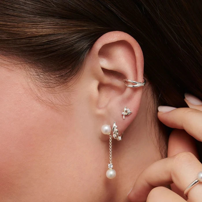 Thomas Sabo Sterling Silver Single Ear Stud LEAF With White Zirconia Stones H2222-051-14