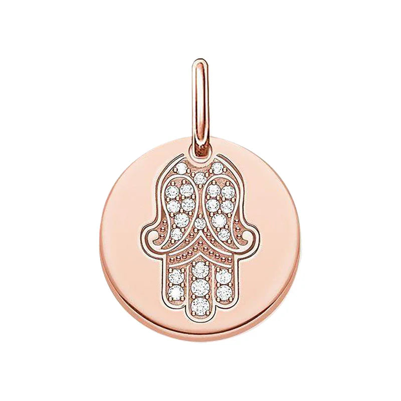 Thomas Sabo Love Bridge Silver Rose Gold Plated White Zirconia Hand Of Fatima Small Disc Pendant LBPE0010-416-14