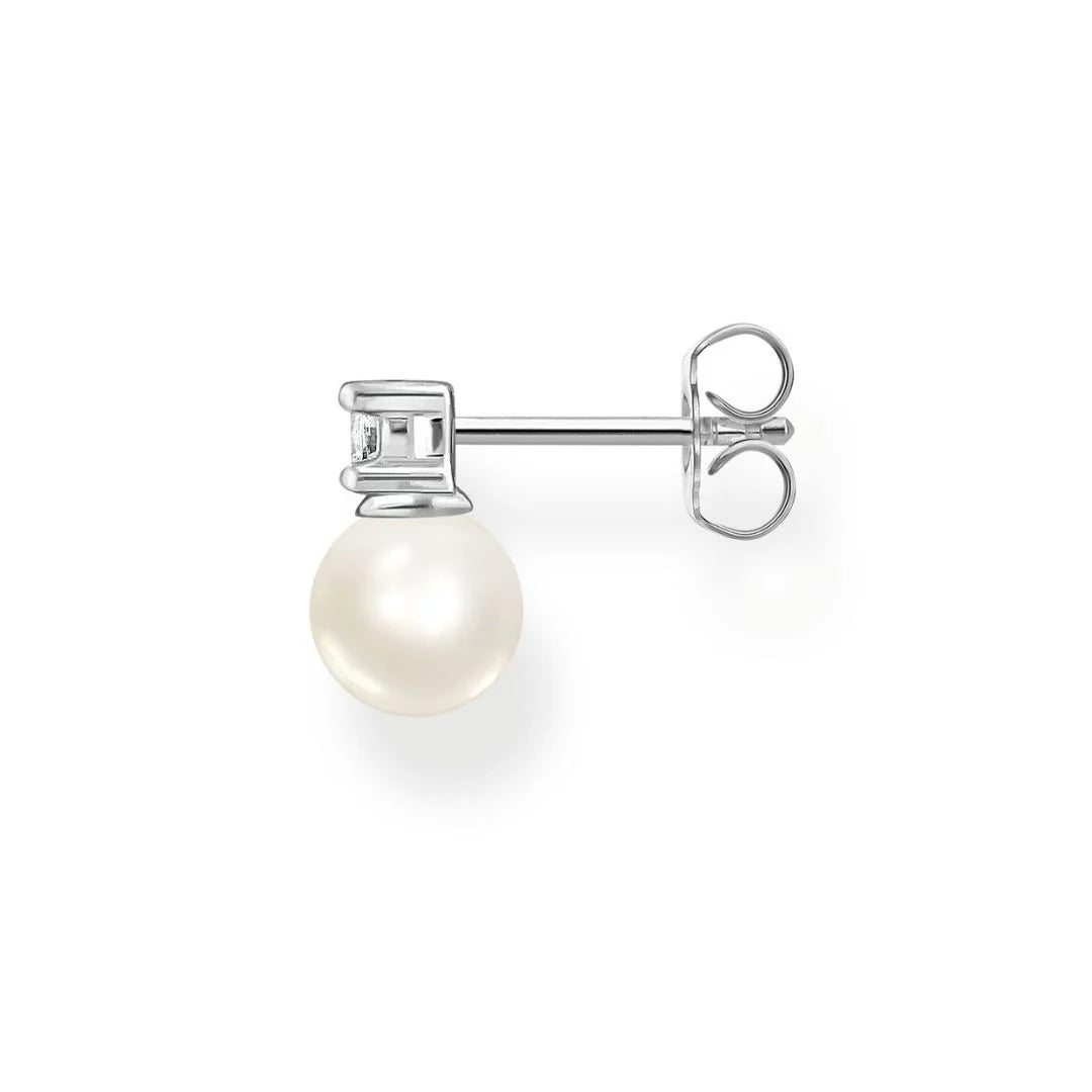Thomas Sabo Sterling Silver Single Ear Stud With White Zirconia Stones Freshwater Pearl H2214-167-14