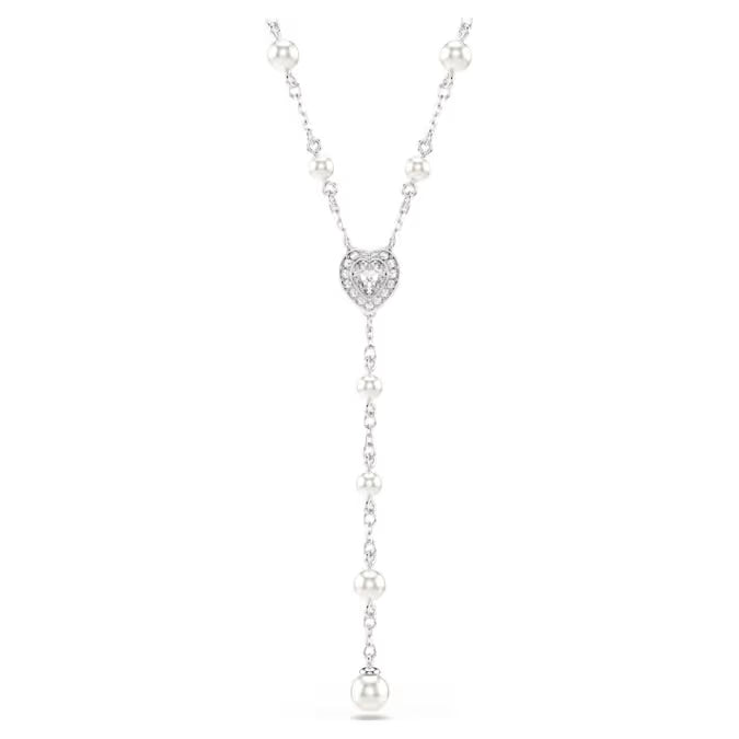 Swarovski Ariana Grande x Swarovski Y Necklace Mixed Cuts, Crystal Pearl, Heart, White, Rhodium Plated 5720855