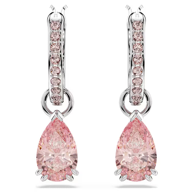 Swarovski Attract Drop Earrings Pear Cut, Pink, Rhodium Plated 5723566