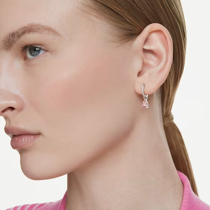Swarovski Attract Drop Earrings Pear Cut, Pink, Rhodium Plated 5723566