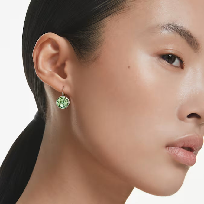 Swarovski Bella Drop Earrings Round Cut, Green, Rhodium Plated 5724291