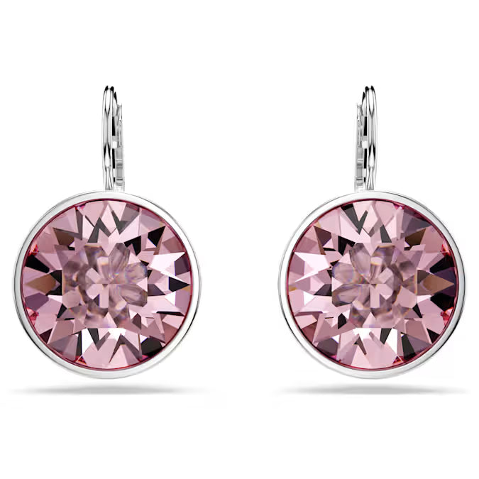 Swarovski Bella Drop Earrings Round Cut, Pink, Rhodium Plated 5724290