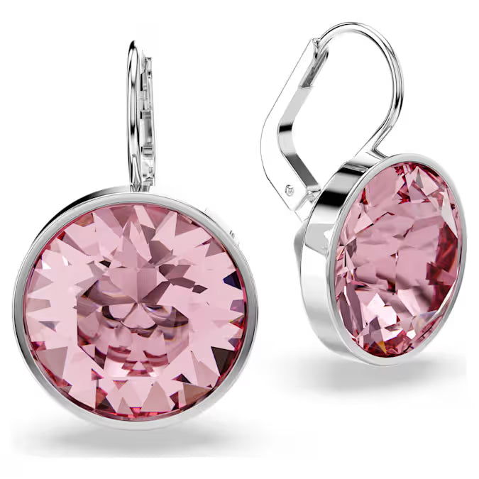 Swarovski Bella Drop Earrings Round Cut, Pink, Rhodium Plated 5724290