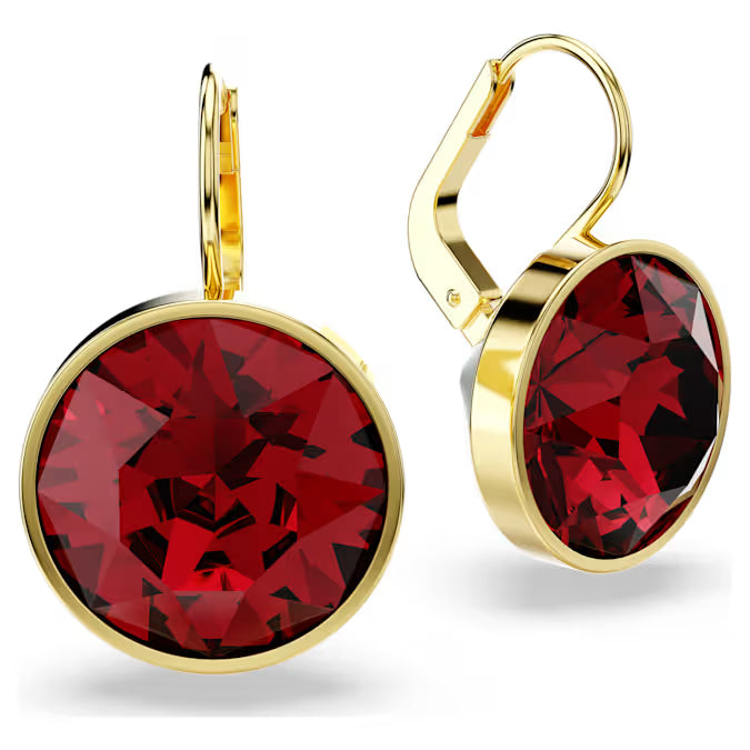 Swarovski Bella Drop Earrings Round Cut, Red, Gold-Tone Plated 5724288