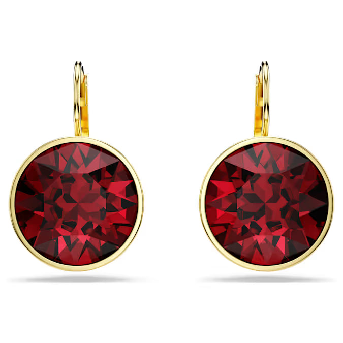 Swarovski Bella Drop Earrings Round Cut, Red, Gold-Tone Plated 5724288