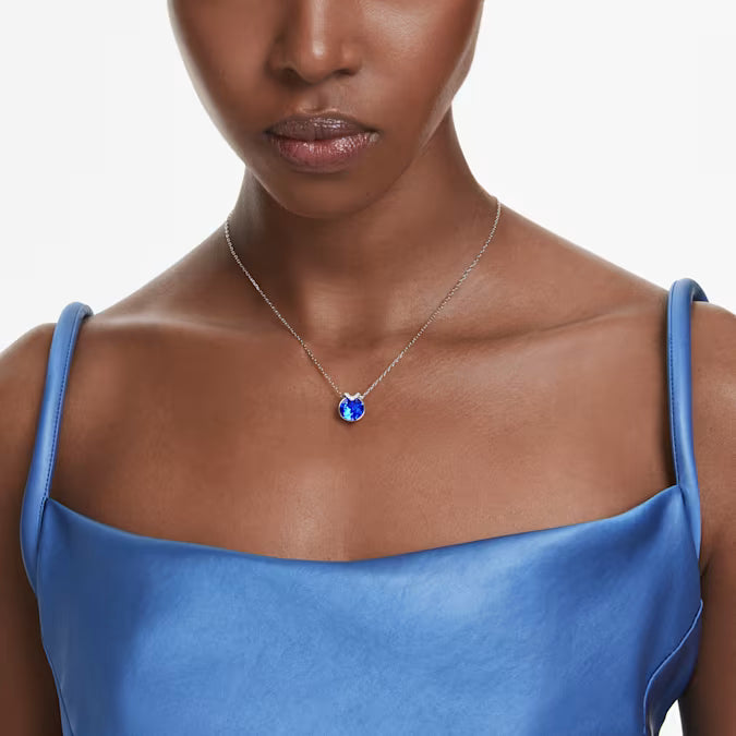 Swarovski Bella V Pendant Round Cut, Blue, Rhodium Plated 5724286