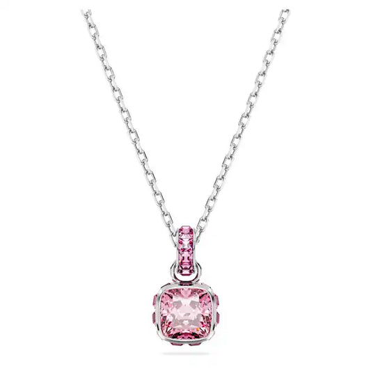 Swarovski Birthstone pendant Square cut, October, Pink, Rhodium plated 5651791